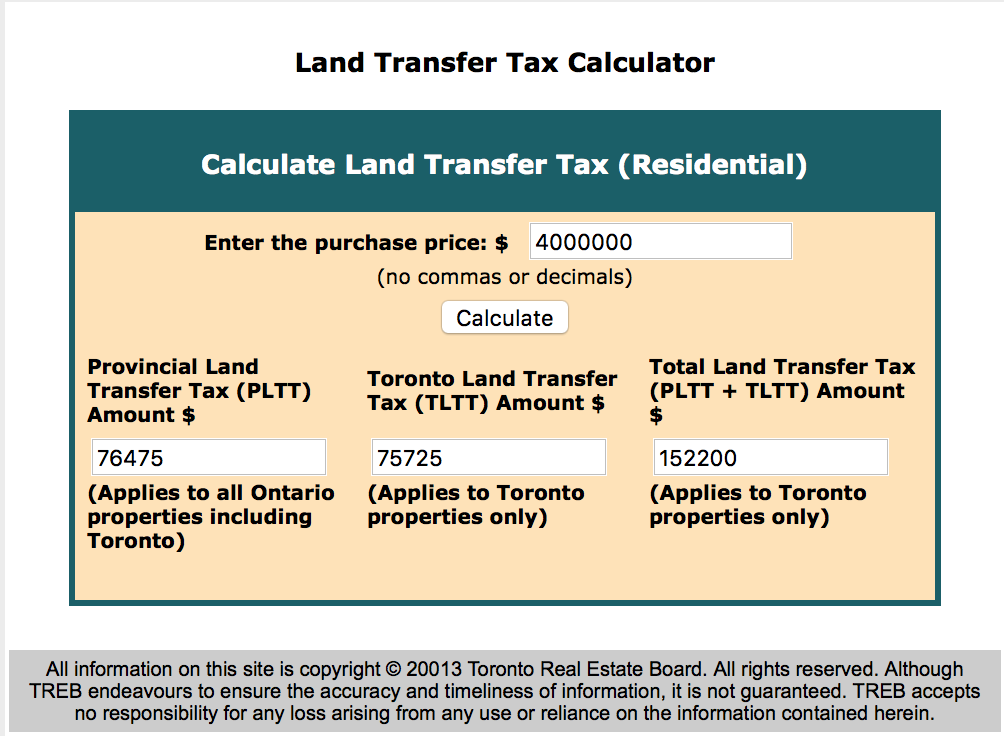 Land Transfer Tax Ontario Calculator